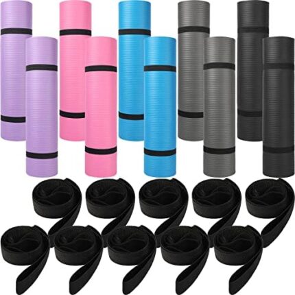 10 Pcs Yoga Mats Bulk 72 x 24 x 0.3 Inch Thick Exercise Mats Non Slip Fitness Mat Gym Mats Bulk for Yoga, Pilates, Workout, Stretching (Black, Rose Red, Gray, Blue, Purple)