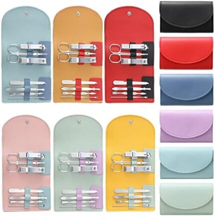 12 Nail Clippers Kit Manicure Set Mini Nail Clippers Bulk 7 in 1 Stainless Steel Professional Nail Care Pedicure Kit with Travel Bag Grooming Kits for Women Men Travel Home(Multi Color)