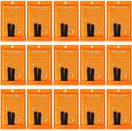 15 Pack Fire Blanket Fiberglass Fire Emergency Blanket Flame Retardant Blanket Fire Suppression Safety Blanket Fireproof Survival Safety Cover for Kitchen Home House Car Office, 39 x 39 Inch (Orange)