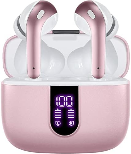 TAGRY Bluetooth Headphones True Wireless Earbuds 60H Playback LED Power Display Earphones with Wireless Charging Case IPX5 Waterproof in-Ear Earbuds with Mic for TV Smart Phone Computer Laptop Sports