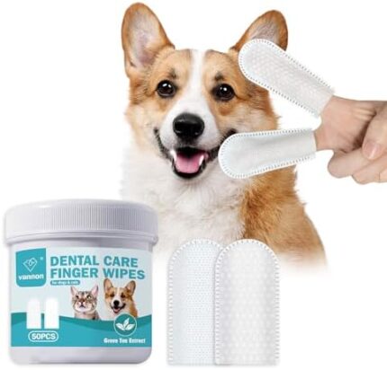 Vannon Pet Dental Care Finger Wipes, Pet Teeth Cleaning Wipes for Cats and Dogs, Dog Teeth Wipes, Freshen Breath, Reduce Plaque & Tartar, 50PCS