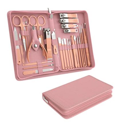 Tseoa Manicure Set Personal care, Nail Clipper Kit, Professional Nail Clipper Pedicure Set, Nail Tools with Luxurious Travel Case, Gifts for Men Women Family Friend, 31 Pieces (Pink)