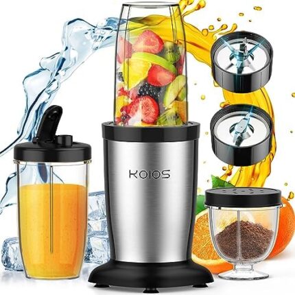 KOIOS PRO 900W Personal Blender for Shakes and Smoothies, 11 Pieces Countertop Blender and Grinder Combo for Kitchen, Mixer for Protein Ice Drinks Baby Food Includes 2x17oz and 10oz Cups Spout Lids