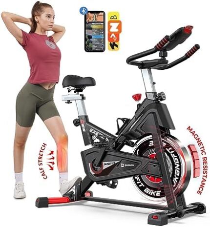 Pooboo Magnetic Exercise Bike Stationary, Indoor Cycling Bike with Built-In Bluetooth Sensor Compatible with Exercise bike apps& Ipad Mount, Comfortable seat and Slant Board, Silent Belt Drive, 350LBS Weight Capacity