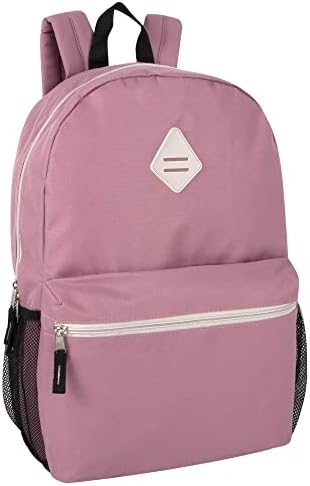 19 Inch School Backpacks with Mesh Side Pockets – Basic Large Solid Color Backpacks for Kids, Men, Women, Travel (Pink/Rose)