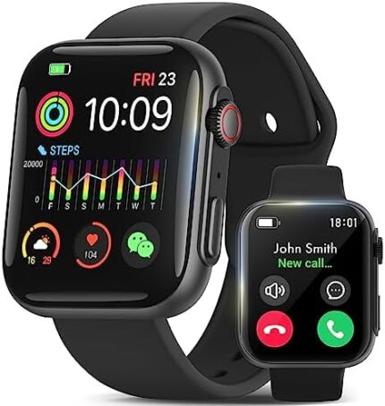 1.98" Smart Watch for Android iPhone, 100+ Sports Modes, Health, Sleep and Fitness Tracker, Step Calorie Counter, Water Resistant Fitness Watch, Smartwatches for Men Women, 2 Bands Included (Black)