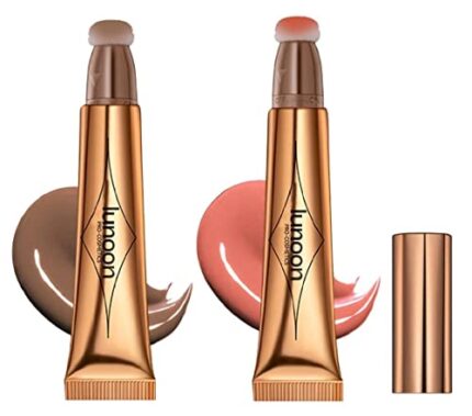 2 Color Contour Beauty Wand, Highlighter ，Face Concealer Contouring with Cushion Applicator Long Lasting & Smooth Matte Finish Liquid Illuminator Makeup Stick (01# Contour&02#Peach Pink)