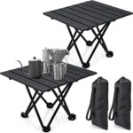 2 Pcs Small Camping Table Portable Camping Side Table Folding Tables for Sand Outdoor Lightweight Aluminum Camping Table with Carry Bag Camping Accessories for Cooking, Picnic, Boat, Travel