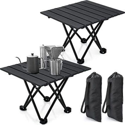 2 Pcs Small Camping Table Portable Camping Side Table Folding Tables for Sand Outdoor Lightweight Aluminum Camping Table with Carry Bag Camping Accessories for Cooking, Picnic, Boat, Travel