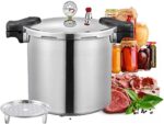 25quart pressure canner cooker and cooker with cooking rack canning pressure cooker with gauge Explosion proof safety valve Extra-large size great for big canning jobs,Induction cooker can sense