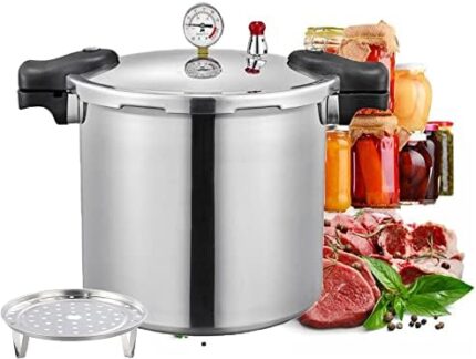 25quart pressure canner cooker and cooker with cooking rack canning pressure cooker with gauge Explosion proof safety valve Extra-large size great for big canning jobs,Induction cooker can sense