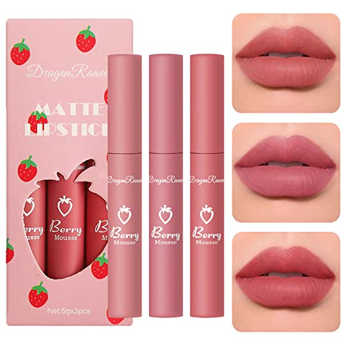 3 Piece Nude Matte Lipstick Set,Natural Nude Lipstick Velvet Air 3 Piece Nude Matte Lipstick Set,Natural Nude Lipstick Velvet Air Moisture Smooth Crayon Lip Stain,Matte Lipstick 24 Hour Superstay,Long Lasting Waterproof Lip Gloss Lipstick for Women Makeup(Set C)