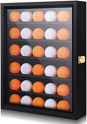 30 Golf Ball Display Case 14" x 10.6" x 3" Golf Ball Holder Lockable Wall Mount Golf Ball Case Solid Golf Ball Display Rack Cabinet with Acrylic Door for Counter Golfer Gift Golf Enthusiasts, Black