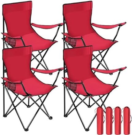 4 Pack Folding Camping Chairs with Carrying Bag Portable Lawn Chairs Lightweight Beach Chairs Outdoor Collapsible Chair with Mesh Cup Holder for Travel Outside Camp Beach Fishing Sports