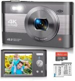 4K Digital Camera, 48MP Vlogging Camera for Photography YouTube Compact Travel Camera with Flash,18X Digital Zoom, Anti Shake 32G SD Card and 2 Batteries