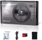 4K Digital Camera for Photography, 48MP Vlogging Camera with SD Card, 3'' IPS Screen Compact Camera with Flash, 18X Digital Zoom Travel Camera (2 Batteries)
