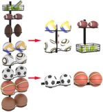 8 Tier Detachable Wall Mounted Basketball Rack, Vertical/Horizontal Football Holder, DIY1/2/3/4 Soccer Stand, Height-Adjustable Multifunctional Ball Rack with Basket for Bedroom,Garage, Tool Room