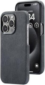 AKANTRA Alcantara Case for Apple iPhone15 Pro Max, Handmade Half-Wrapped Synthetic Suede Cover, Compatible with Magsafe Wireless Charging (iPhone15 Pro Max, Black)