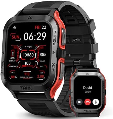 AMAZTIM Smart Watch, 60 Days Extra-Long Battery, 50M Waterproof, Rugged Military Bluetooth Call(Answer/Dial Calls) Fitness Tracker, 1.85" Ultra Large HD Display, AI Voice Assistant 24H Sleep Monitor
