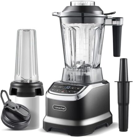 AMZCHEF Smoothie Countertop Blender, 1800 W Professional Blender for Kitchen with 600ml Travel bottle, High-Speed Blender for Shakes, Smoothies, Ice Crushing, Frozen Fruits,black