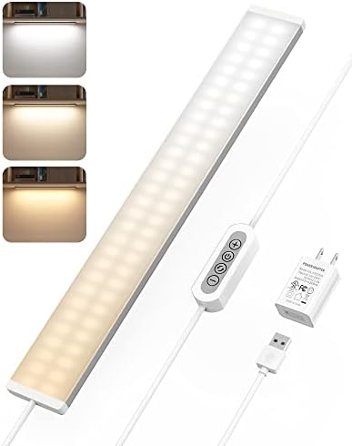 ASOKO Under Desk Light, 3 Temps Led Under Cabinet Lighting, 16Inch Dimmable Light Bar with Memory Function, USB Plug in Cabinet Light for Kitchen/Shelf/Workbench/Cupboard (3000K/4000K/6000K)