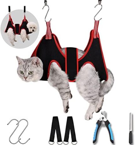 ATO-DJCX Cat Grooming Hammock Harness for Small Dogs,Pet Hammock Restraint Bag with Nail Clippers Trimmer,Nail File,Dog Grooming Sling for Trimming Nail and Ear/Eye Care(XS Size,6.5")