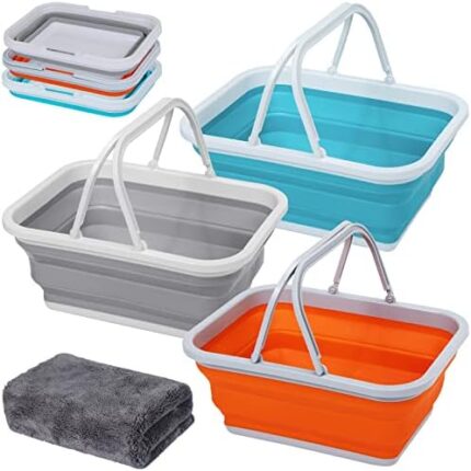 AUTODECO Collapsible Sink with Handle Towel, Foldable Wash Basin for Washing Dishes, Camping, Hiking and Home