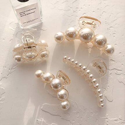 Agirlvct Pearl Hair Clips,Large Hair Clip Strong Hold,Banana Jaw Clips,Big Claw Clip Barrettes Nonslip,Hair Accessories Gift for Thick Thin Fine Hair Women Girls Christmas Thanksgiving(4 Pack)