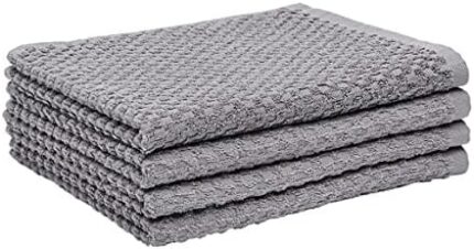 Amazon Basics 100% Cotton Terry Kitchen Dish Towels, Popcorn Texture, 4-Pack, Grey, 28" x 16" x 0.1"