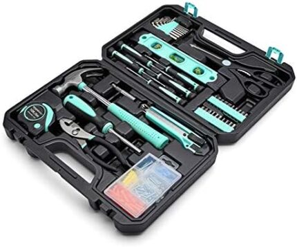 Amazon Basics Household Tool Kit With Storage Case, 142 Piece, Turquoise, 13.39 x 9.25 x 2.95 inch