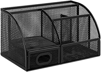 Amazon Basics Mesh Pen Holder and Organizer, Black, ‎9.1" x 5.9" x 5.5''