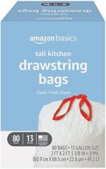 Amazon Basics Tall Kitchen Drawstring Trash Bags, Clean Fresh Scent, 13 Gallon, 80 Count (Previously Solimo)