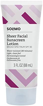 Amazon Brand - Solimo Sheer Face Sunscreen SPF 30, Reef Friendly (Octinoxate & Oxybenzone Free), 3.0 Fluid Ounce