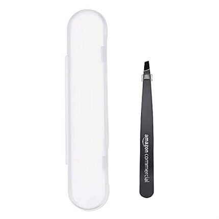 AmazonCommercial Professional Stainless Steel Slant Tip Tweezer, Eyebrow Tweezers For Your Daily Beauty Routine, Black