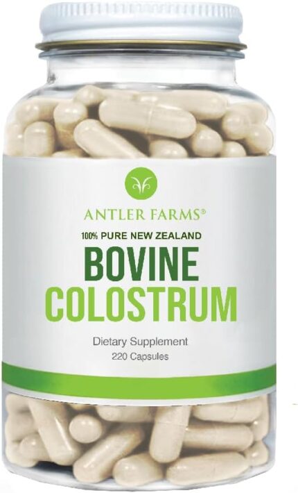 Antler Farms 100% Pure New Zealand Bovine Colostrum, 220 Capsules, 500mg - Grass Fed, Pasture Raised, Clean Sourced, Cold Processed, Undiluted, High IgG Content