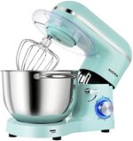 Aucma Stand Mixer,6.5-QT 660W 6-Speed Tilt-Head Food Mixer, Kitchen Electric Mixer with Dough Hook, Wire Whip & Beater (6.5QT, Blue)