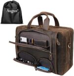 Augus Business Travel Briefcase Genuine Leather Duffel Bags for Men Laptop Bag fits 15.6 inches Laptop