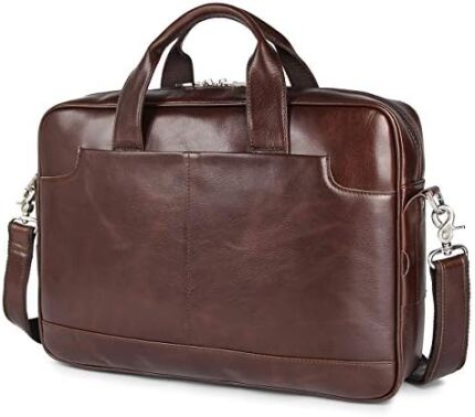 Augus Leather Laptop Briefcase for Men,Waterproof Travel Messenger Duffle Bags 15.6 Inch Laptop Bag