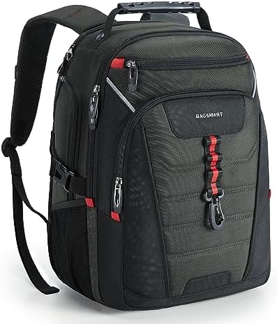 BAGSMART Business Laptop Backpack, Water-Resistant Anti-Theft Slim Durable Laptop Backpack with USB Charging Hole, College Bag Computer Bag, Gifts for Men & Women, Fits 15.6-Inch Notebook, Grey-Green