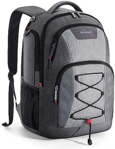 BAGSMART Travel Laptop Backpack, 15.6 inch Anti Theft Laptop Backpack With USB Charger Hole, Water Resistant Grey College bookbag for Women Men, Casual Daily Backpack for travel, Grey