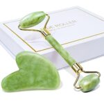 BAIMEI Jade Roller & Gua Sha Facial Tools Face Roller and Gua Sha Set for Skin Care Routine and Puffiness, Self Care Gift for Men Women - Green