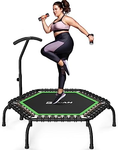 BCAN 450/550 LBS Foldable Mini Trampoline, 40"/48" Fitness Trampoline with Bungees, Adjustable Foam Handle/T-Handle/No Handle, Stable & Quiet Exercise Rebounder for Kids Adults