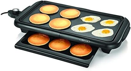 BELLA Electric Griddle with Warming Tray - Smokeless Indoor Grill, Nonstick Surface, Adjustable Temperature & Cool-touch Handles, 10" x 18", Copper/Black