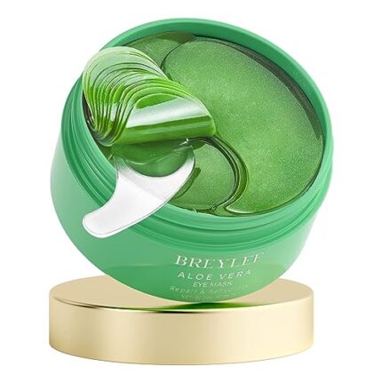 "BREYLEE Aloe Vera Eye Masks - 60 Pcs - Reduce Puffy Eyes & Dark Circles, Firm & Improve Under Eye Skin, Pure Natural Extracts for Youthful Appearance & Reduction of Fine Lines and Wrinkles."