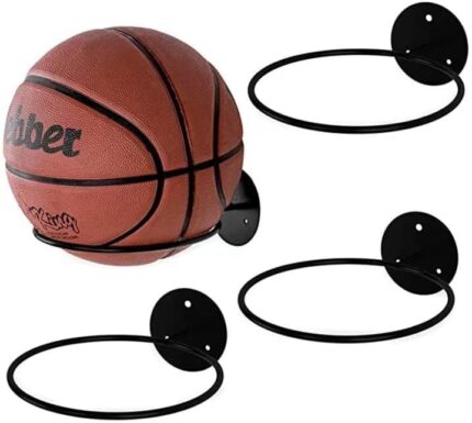 Ball Storage Rack Wall Mounted Set of 4, Soccer Ball, Volleyball, Football and Basketball Rack for Man Cave Decor and Kids Room Decor, Ball Display Stand for Sports Memorabilia, Black