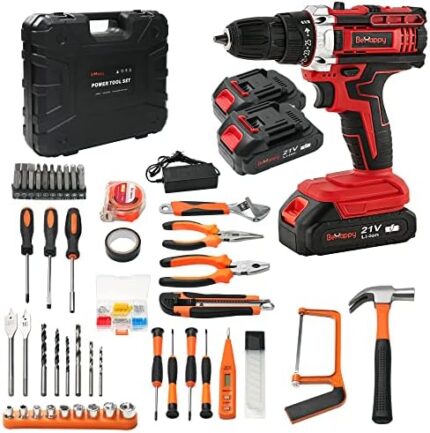 Behappy 43 Piece Power Tool Set Combo Kit with 21V Cordless Power Drill Driver, Home Tool Kit Set with DIY Hand Accessories Tool Kits in Storage Case