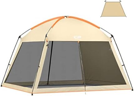 CAMPROS CP Screen House Room with 1 Pc Removal Wind/Sun Panel Canopy Tent Camping Tent Screen Shelter Gazebos for Patios Outdoor Camping Activities, 12'X12'X92in(H) - Beige