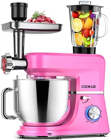 COOKLEE 6-IN-1 Stand Mixer, 8.5 Qt. Multifunctional Electric Kitchen Mixer with 9 Accessories for Most Home Cooks, SM-1507BM, Pink
