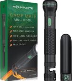 Camp Mate 5-in-1 Camping Tool - Tent Stake Inserter, Remover, Backpacking Trowel, Shovel, USB C Rechargeable 1000 Lumen Flashlight Lantern - Lightweight, Waterproof, Durable (Black with Green Buttons)