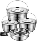 Camping Cooking Set - Portable Mess Kit 304 Stainless Steel Camping Kitchen Set,Camping Pot and Pan Set, for Outdoor Cooking, Hiking, Backpacking, and Picnics